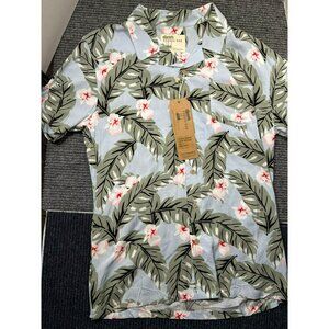Kahuna Bay Mens S Short Sleeve Button-Up Hawaiian Shirt With Tropical Leaf & Flo